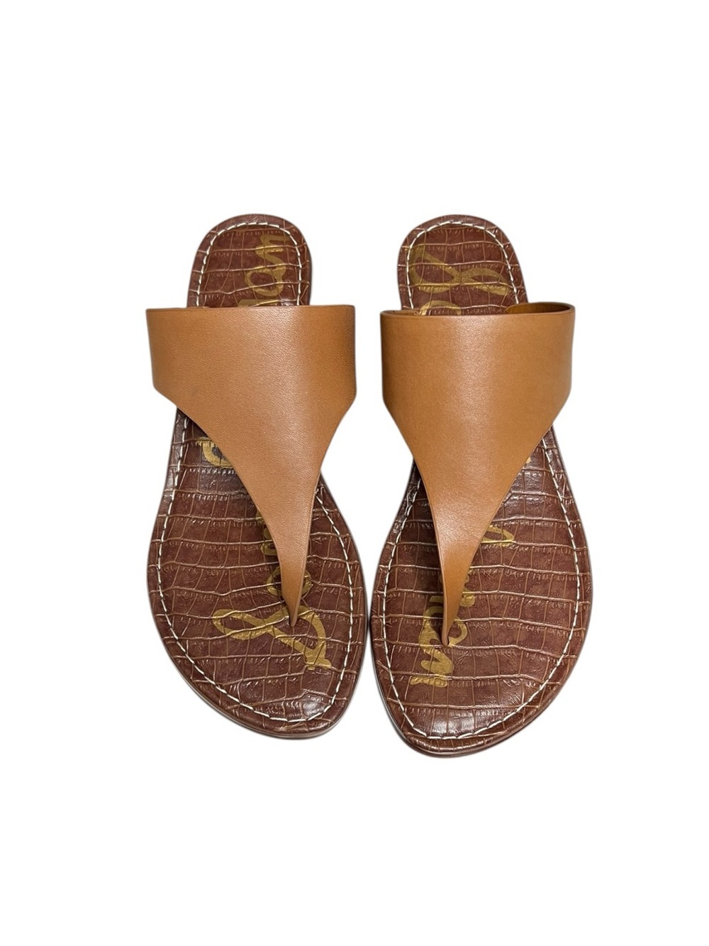🌻NEW w/box Sam Edelman Jaynee Brown Leather T Strap Thong Sandals Slip On 8.5